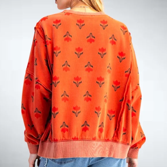 Easel Vintage Floral Print Sweatshirt in Boho Red Size S - Picture 2 of 7